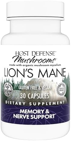 Host Defense Mushrooms Lion's Mane - Brain Health Support Supplement - Mushroom Supplement to Support Focus & Memory Function - Immune & Nervous System Support Supplement - 30 Capsules (15 Servings)*