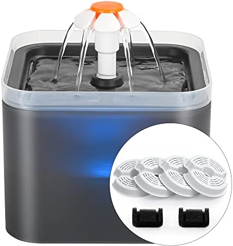 Cat Water Fountain 2 Liter : Cat Fountains for Drinking with Light - Small Pet Water Fountain - Kitty Water Fountain Cute - Cat Fountains for Drinking Easy to Clean - Including 4 Filters + 2 Sponges