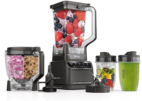 Ninja Blender, Kitchen System for-Smoothie, Frozen, Extract, Chop & Dough, Pitcher, 8-cup Food Processor Bowl, Smoothie Cup, Ninja Total Crushing, 1200 Watt, BPA Free, Dark Grey, BR601AMZ
