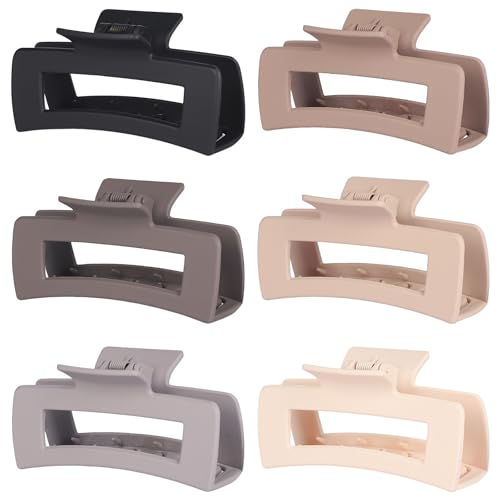 4 Inch Big Hair Claw Clips 6 Pcs Large Claw Clips for Thick Hair Square Hair Clips for Women Rectangle Hair Clips Banana Jaw Clips Hair Accessories for Girls - Chocolate