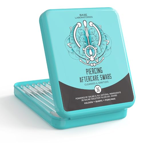 Base Labs Keloid Bump Removal Gel Swabs | Piercing Aftercare Gel Swabs for Piercing Bump Treatment | Medicated Piercing Cleaner Saline Solution for Ear, Nose, Belly, Body Piercings | 36 Swabs