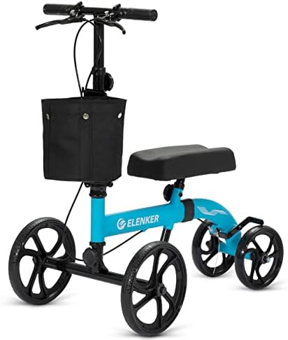 ELENKER Best Value Knee Walker with 10" Front Wheels Steerable Medical Scooter Crutch Alternative with Dual Braking System Sky Blue