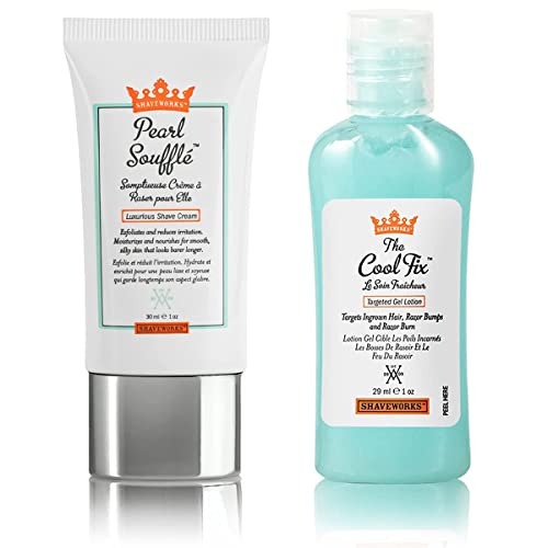 Shaveworks Get Smooth Duo, Post Waxing and Shaving Solution for Ingrown Hair, Razor Bumps and Razor Burns, The Cool Fix, 1 Fl Oz. and The Pearl Soufflé Shave Cream, 1 Fl Oz.