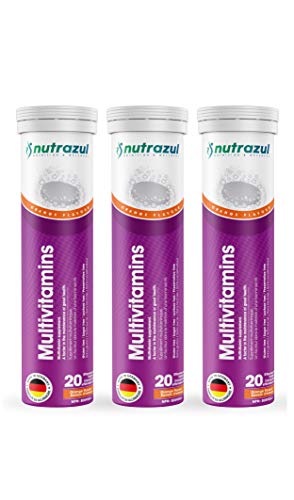 nutrazul Multivitamin Effervescent Tablets - Orange (Pack of 3 X 20) | 60 Days Supply | Gluten Free, Sugar Free, Lactose Free & Preservative Free | Supports Immune Function & Boosts Energy | Benefits