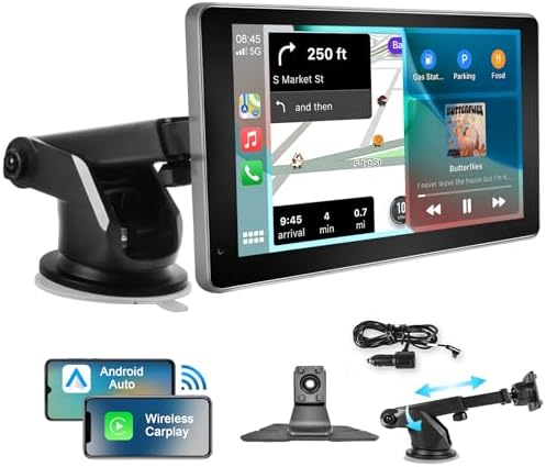 Podofo Wireless CarPlay Car Stereo Portable CarPlay Radio, 7 Inch IPS Touchscreen Support Android Auto, Mirror Link, Navigation, Bluetooth, Voice Control, FM/AUX Transmit, Car Audio Receiver