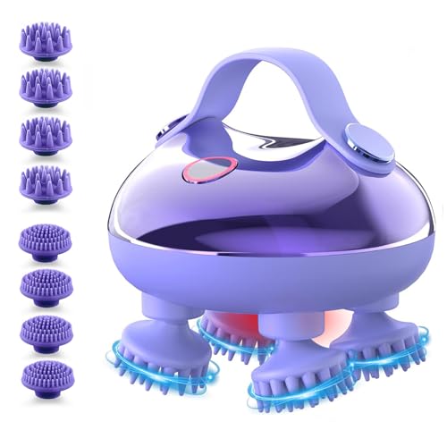 figifidia Electric Scalp Massager IPX7 Waterproof-Portable Rechargeable Head Massager Scalp Stress Relax, 3 Speed Modes & 8 Removable Massage Claws,Valentines Day Gifts for Her/Him