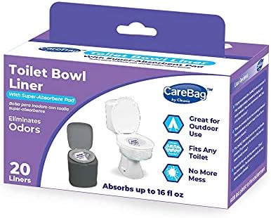 Cleanis CareBag Anti-Odor Toilet Bowl Liners with Absorbent Pad – Leak-Resistant, Universal Fit for Indoor/Outdoor Toilets – Odor-Eliminating – Converts Toilet to Dry Use, 20 Count