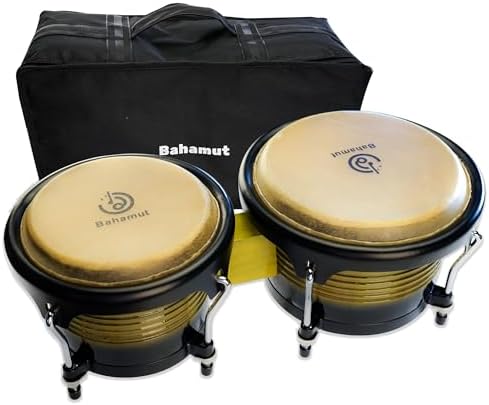 BAHAMUT Bongo Drum Set, 7"+9" Wooden Bongos for Adults & Kids, Ideal for Professional Players, Comes with Tuning Wrench & Waterproof Bag