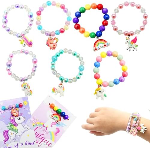 UMEELR 28 Pack Unicorn Rainbow Bracelet, Bead String for Easter Egg Stuffing Goodie Bag Gifts
