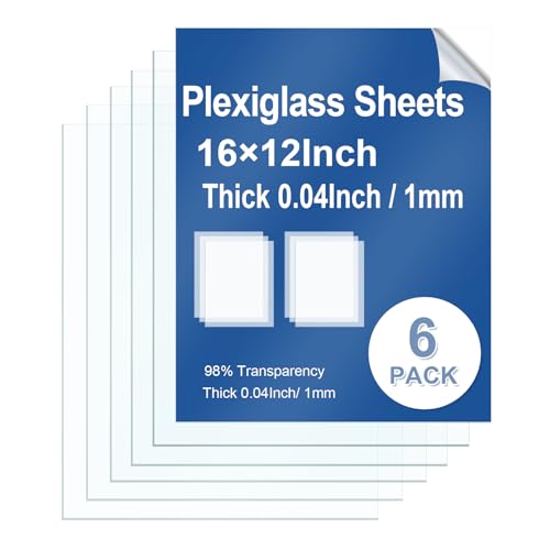6 Pack Clear Plexiglass Sheets 16×12×0.04InThin PET Plexiglass Sheets for Craft Projects Easy-Process Transparent Flexible Plastic Blanks Sheeting for Picture Frames