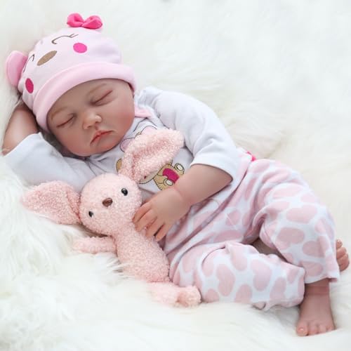 Reborn Baby Dolls Girl - 22 Inch Soft Cloth Body Newborn Girl Doll, Realistic Sleeping Baby Doll That Look Real for Kids Age 3+