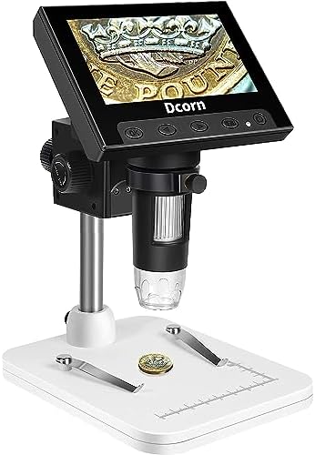 Coin Microscope, Dcorn 4.3 Inch LCD Digital Microscope with 32GB TF Card 10X-1000X Magnification Video Camera Handheld Microscope for Coin Observation/PCB Soldering, Windows Compatible
