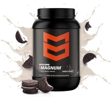 MTN OPS Magnum Cookies & Cream Protein Powder, 23g of Whey Isolate Protein & Milk Protein with BCAAs, Zero Sugar & Gluten Free, Cookies& Cream, 30-Serving Tub