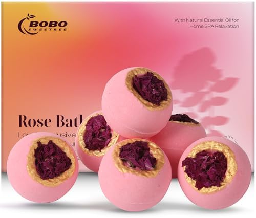 Bath Bombs Gift Sets- 6 Fizzies Luxury Large Size with Real Flowers and Natural Organic Essential Oil for Bubble SPA Bath, Self Care Gifts for Women, Mon, Daughter, Girlfriend,Pack of 6 (Rose)