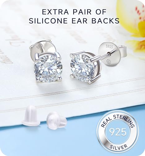 MomentWish Stud Earrings for Women with Christmas Gift Bag, 2Carat Simulated Moissanite Earrings 925 Sterling Silver Solitaire Earrings, Christmas Anniversary Holiday Gifts for Her