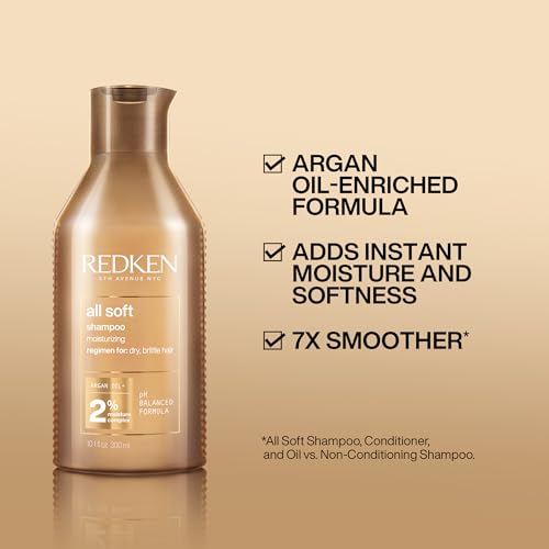 Redken All Soft Argan Oil Shampoo | For Dry / Brittle Hair | Provides Intense Softness and Shine | Travel Size | 10.1 Fl Oz