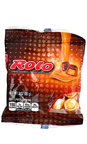 Hershey (1) Bag Rolo - Chewy Caramels in Milk Chocolate - Individually Wrapped Candy Pieces - Gluten Free - Net Wt. 3 oz
