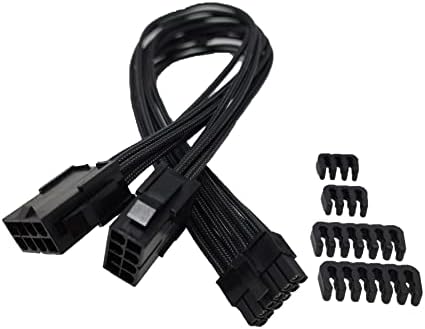 Premium Sleeved Cable for RTX 30 Series 12-Pin to Dual 8-Pin PCIe GPU Power Extension Cable (300mm) - Black (F04-250BK)