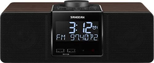 Sangean RCR-40 Wooden Clock Radio with AM/FM, Bluetooth, AUX, Digital Tuning and Battery Back-Up