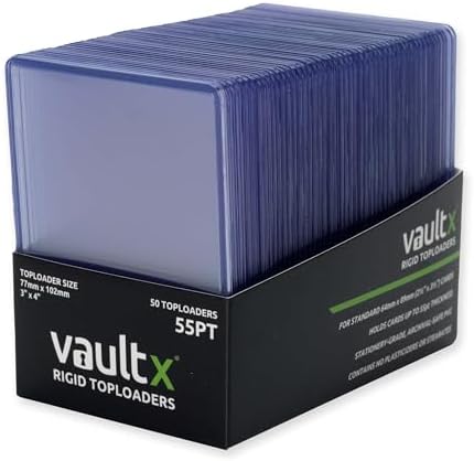 Vault X Premium Extra Thick Seamless Toploaders 55pt - 3" x 4" Rigid Card Holders for Trading Cards & Sports Cards (50 Pack)