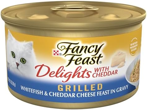 Purina Fancy Feast Delights With Cheddar Grilled Whitefish and Cheddar Feast in Wet Cat Food Gravy Cat Food - (Pack of 24) 3 oz. Cans