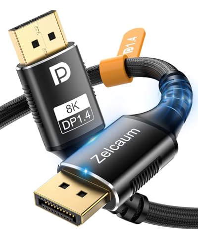 Displayport Cable 1.4, Display Port 1.4 Cable [8K 60Hz, 4K 144Hz, 2K 240Hz 165Hz 144Hz], Braided DP Cord 32.4Gbps DSC 1.2 HBR3 HDR HDCP FreeSync G-Sync, Gaming Monitor PC Laptop Graphics 5FT