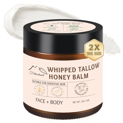Beef Tallow for Skin, Tallow And Honey Balm, 100% Natural Beef Tallow for Face, Organic Grass-Fed Beef Tallow and Honey Balm, Whipped Beef Tallow Face Moisturizer Body Cream, Unscented 4oz