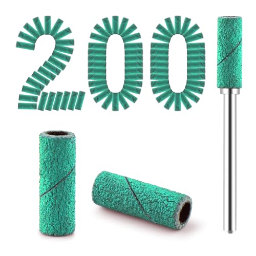 200 Pcs Nail Drill Bits Small Sanding Bands with 3.1mm Mandrel Bit, Mini Sanding Bands Nail File for Acrylic Gel Manicures and Pedicure (Green, 180 Grit)