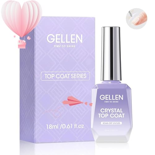 Gellen 18ml Gel Top Coat, Superior High Gloss Shiny Nail Top Coat, Soak off UV LED Drying Polish Finish, Long Lasting Top Coat Gel for Starter Nail Salon at Home DIY Nail Art Manicure