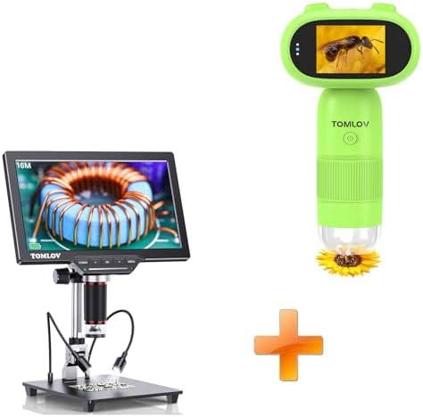 TOMLOV P30 Microscope for Kids, Portable 1000X Slides Digital Microscope with 2" Screen, HD 16MP Camera & 1080P Video+DM202