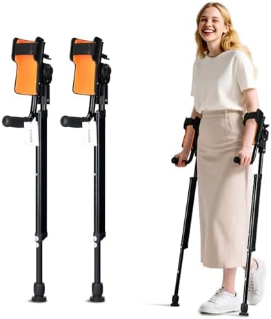 Adjustable Forearm Crutches for Adults – 10-Level Height Ergonomic Arm Crutches, Adjustable Hook & Loop Strap, Foldable Crutches for Leg&Surgery Recovery, Sports Injuries or Daily Use (1 Pair)