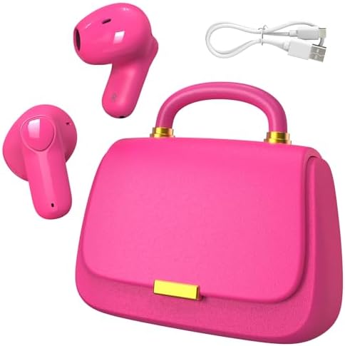 ANCwear Ear Buds,Bluetooth 5.3 in-Ear Headphones,13mm Drivers Deliver Premium Sound Earphones,22H Playtime True Wireless Earbuds with Unique Mini Handbag Charging Case (Classic, Hot Pink)