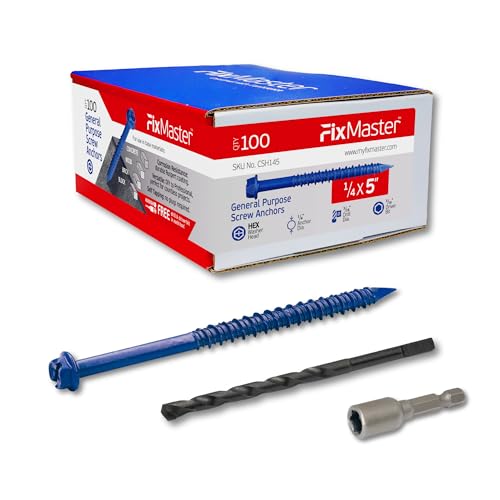 1/5 x 5 Hex Head Blue Concrete Screw Anchors (100 pcs Screw Kit) with one Screwdriver and Drill Bit for Concrete, Masonry, Block, Brick and Wood Fastening