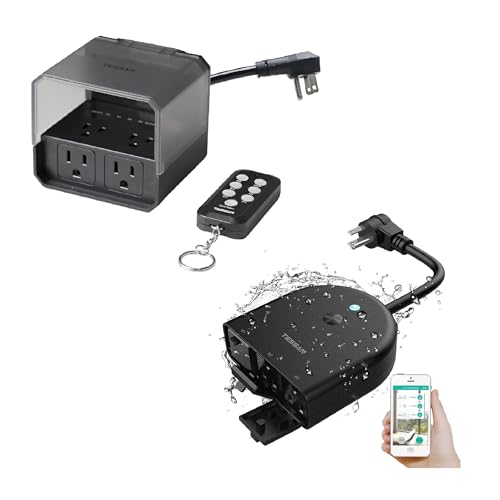 Smart Outlet Switch with 3 Individual Sockets Compatible with Alexa Echo Google Home,Outdoor Timer Remote Control Outlet Switch 100ft Dusk to Down Countdown Light Sensor