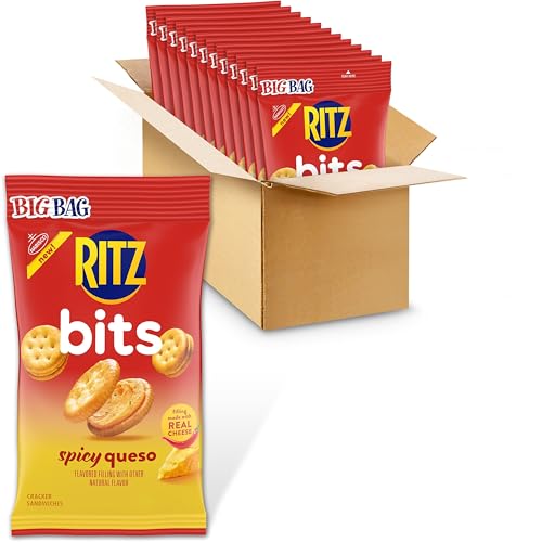 RITZ Bits Spicy Queso Sandwich Crackers, Snacks for Kids and Adults, Bulk Lunch Snacks, 12-3 oz Bags