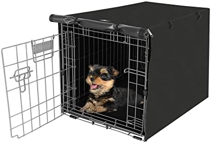 X-ZONE PET Double Door Dog Crate Cover - Polyester Pet Kennel Cover (Fits 24 30 36 42 48 inches Wire Crate) (24 Inch, Black)