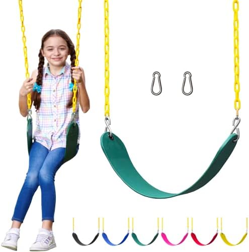 Jungle Gym Kingdom Swing for Outdoor Swing Set - Pack of 1 Swing Seat Replacement Kit with Heavy Duty Chains - Backyard Swingset Playground Accessories for Kids (Green)