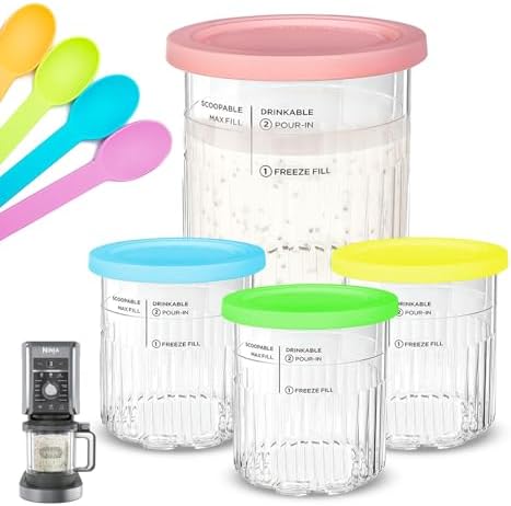 4-Pack Ice Cream Pints Containers with Lids – Compatible with Ninja CREAMi NC500 Series – 24oz BPA-Free, Freezer & Dishwasher Safe Storage Containers