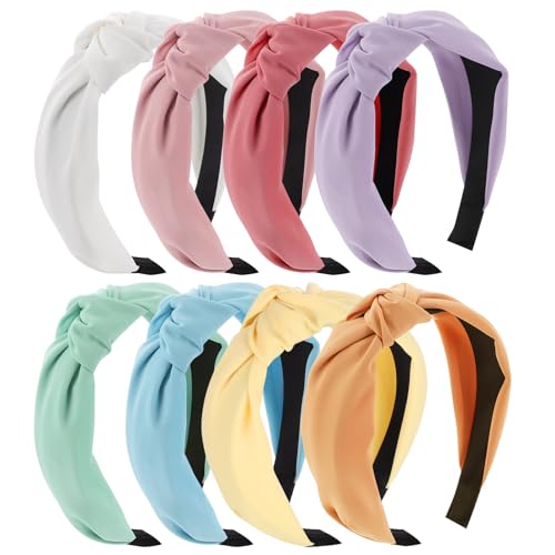 8Pcs Headbands for Women, Top Knotted Headbands Fashion Women Headbands Knotted Wide Headbands Solid Color Hair Accessories Daily Galentine's Day Gifts