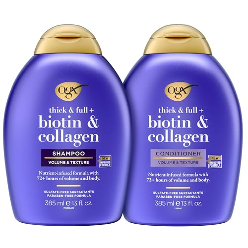 OGX Thick & Full + Biotin & Collagen Shampoo & Conditioner Set, (packaging may vary), Purple, 13 Fl Oz (Pack of 2)