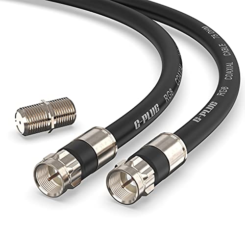 30FT G-PLUG RG6 Coaxial Cable Connectors Set – High-Speed Internet, Broadband and Digital TV Aerial, Satellite Sky Cable Extension – Weather-Sealed Double Rubber O-Ring and Compression Connector Black