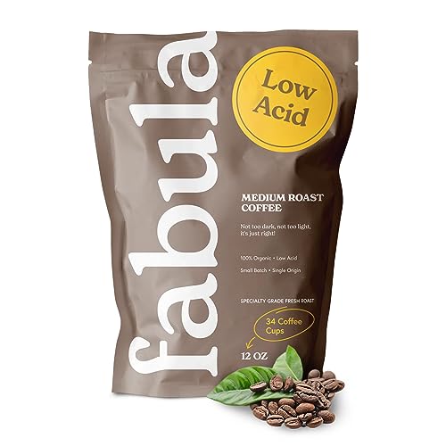 Fabula Low Acid Coffee Beans Whole, USDA Organic Coffee Beans Medium Roast - Non-GMO - No Molds - Mycotoxins Pesticides Free - Single Origin Coffee - 12 oz