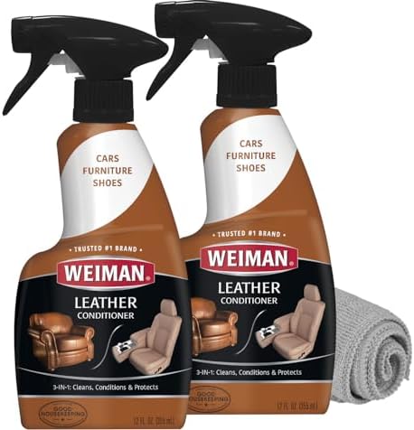Weiman Leather Cleaner and Conditioner for Furniture - 12 Ounce - 2 Pack - Ultra Violet Protection Help Prevent Cracking or Fading of Leather Couches, Car Seats, Shoes, Purses