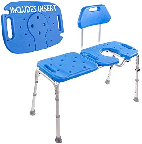 Platinum Health Bath Transfer Bench with Cutout Shower Seat, Deluxe All-Access Chair for Tub and Shower Transfers, Raised Toilet Seat for Seniors and Elderly, Adjustable Height, Includes Insert, Blue