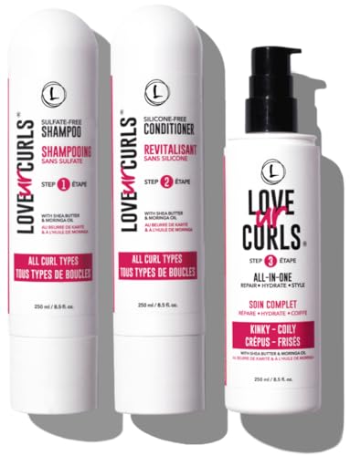 Love Ur Curls - Shampoo & Conditioner Set with All in One Curl Cream Styler for Kinky & Coily Hair, 3 Step System for Repair and Moisturizing