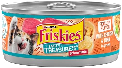 Purina Friskies Wet Cat Food Tasty Treasures With Chicken and Tuna in Gravy (Scallop Flavor) - (Pack of 24) 5.5 oz. Cans