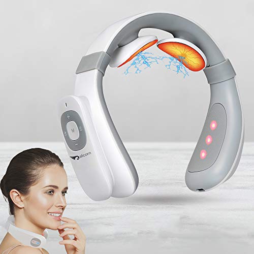 Alicorn Pulse Smart Neck Massager with Heat Intelligent Smart Massager Pulse TENS (White) Portable Wireless Cordless Heated Deep Tissue Trigger Point with Remote Control, Relax Soothing Therapy Travel
