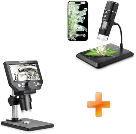 TOMLOV DM1 Wireless Digital Microscope,Handheld USB HD Inspection Camera 50x-1000x Magnification with Stand+DM4 Lite
