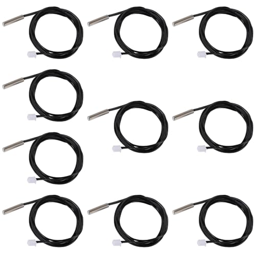DROK 10K Temperature Sensor Probe, 10pcs 1 Meter Waterproof Temp Sensor Probe, Stainless Steel 3950 NTC Temp Sensor Probe, Digital Temperature Transmitter Extension Cable