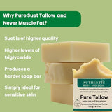 1 Ingredient Organic Tallow Soap for Sensitive Skin - 130 grams plus, Pack of 1 - Unscented and Fragrance Free Beef Tallow Skincare, Naturally Gentle (UNSCENTED) (PURE SINGLE BAR)